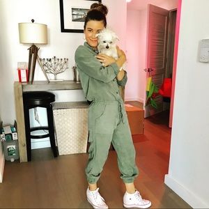 Hunter green drawstring jumpsuit